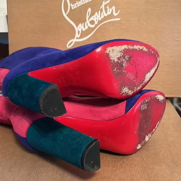 Louboutin Botty Doubke 100 veau velours azulejo 38 Barbie boots - Picture 7 of 11